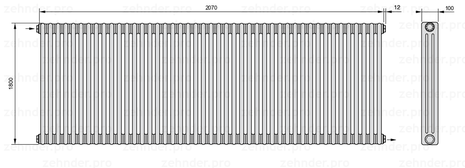 Схема (чертеж) Радиатор Zehnder Charleston 3180/45 №1670 Technoline TL